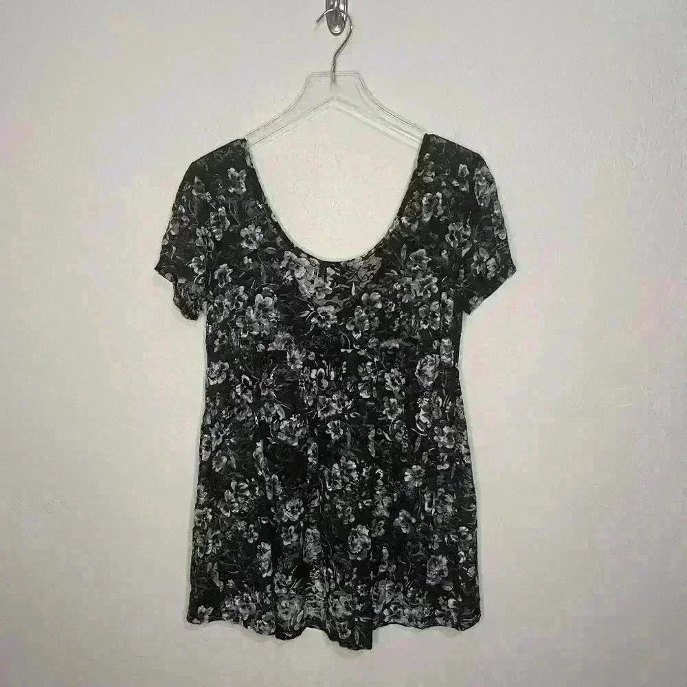 Torrid Black Blue floral Sheer Lace Babydoll Top 00 Large 12/14 - Picture 6 of 6